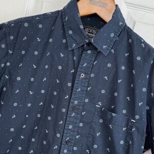 ✨Broken Threads Mens Button‎ Down Shirt Short Sleeve Anchor Pattern Large